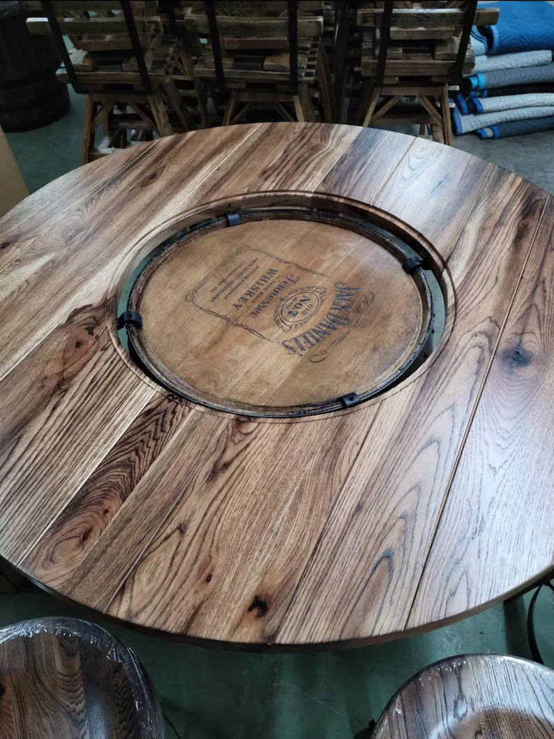 48 Inch Whiskey Barrel Table Top with Glass Inlay