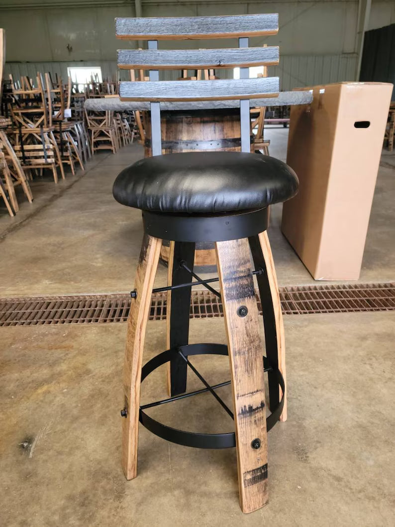 Handcrafted Whiskey Barrel Stave Bar Stool | Rustic Pub Seating