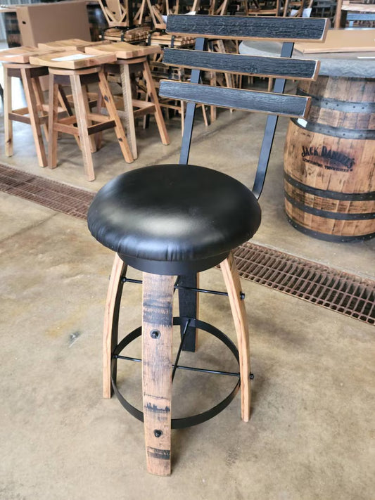 Handcrafted Whiskey Barrel Stave Bar Stool | Rustic Pub Seating