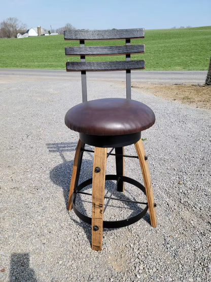 Handcrafted Whiskey Barrel Stave Bar Stool | Rustic Pub Seating