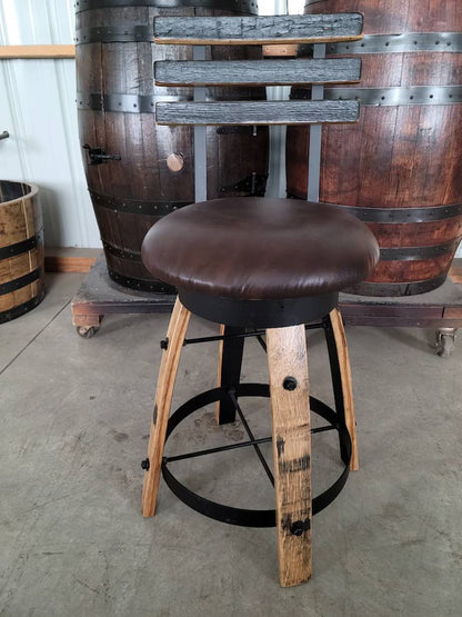 Handcrafted Whiskey Barrel Stave Bar Stool | Rustic Pub Seating