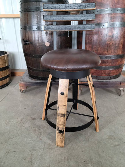 Handcrafted Whiskey Barrel Stave Bar Stool | Rustic Pub Seating