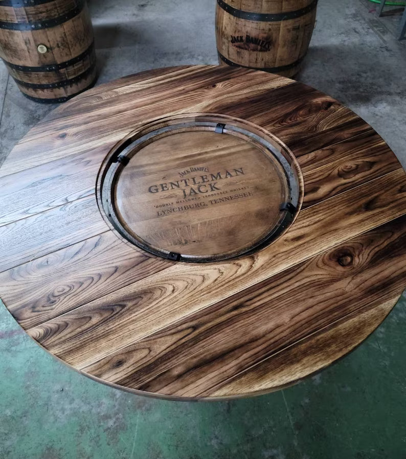 48 Inch Whiskey Barrel Table Top with Glass Inlay