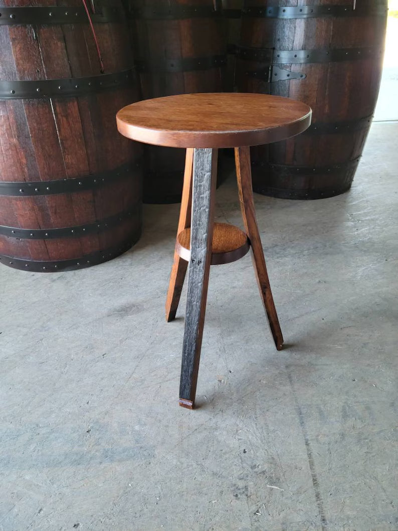Oak Whiskey Barrel Stave Plant Stand | Handcrafted Rustic Barrel Wood Accent Table Made in USA