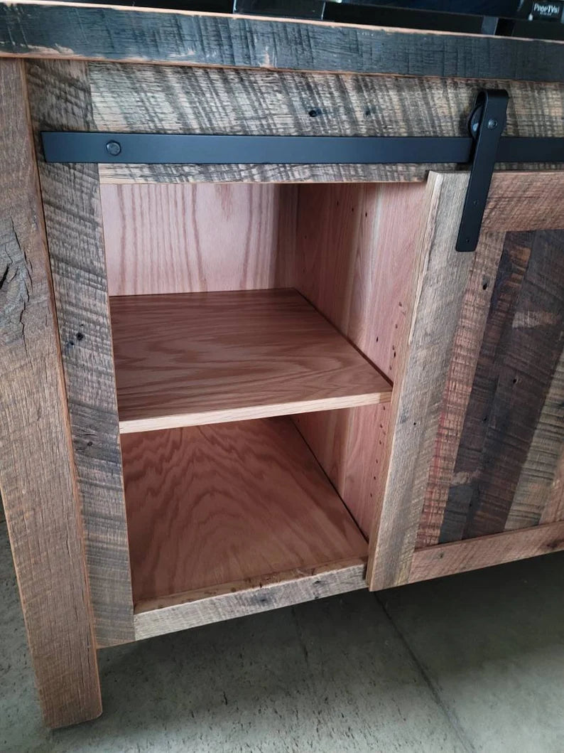 Handcrafted Reclaimed Barnwood TV Stand with Sliding Barn Doors
