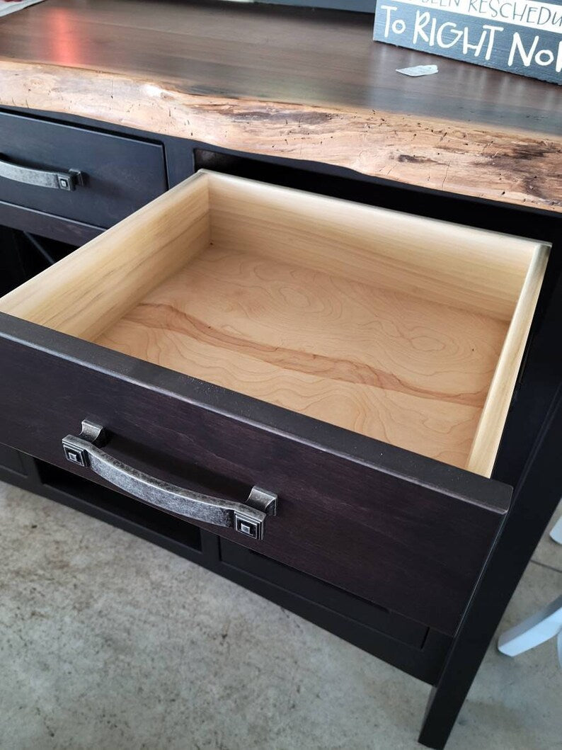 Rustic Live Edge Oak Wine Buffet Cabinet with Mirror | Handmade Wood Wine Bar Console