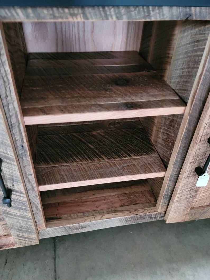 Handcrafted Reclaimed Barnwood TV Stand with Sliding Barn Doors