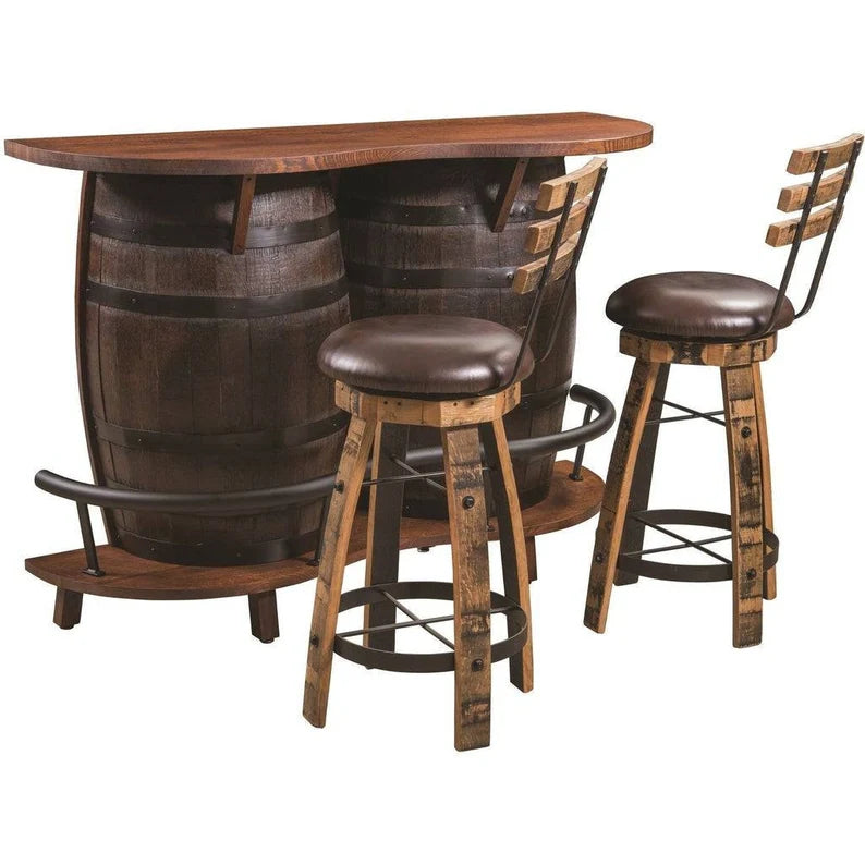 Hand Built Whiskey Barrel Bar, White Oak Top, Kentucky Bourbon Barrel