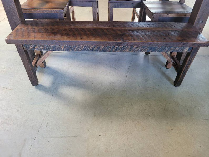 Reclaimed Barnwood Dining Table Set – Amish Oak Table with Chairs & Bench