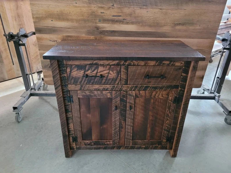 Reclaimed Oak Barnwood Buffet Cabinet with Drawers & Doors
