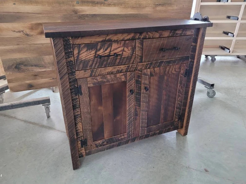 Reclaimed Oak Barnwood Buffet Cabinet with Drawers & Doors