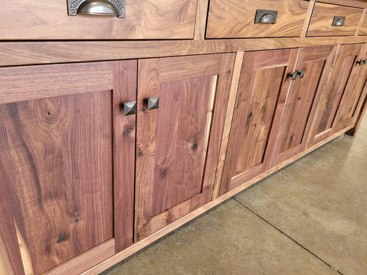 Amish Solid Walnut Sideboard Buffet | Handcrafted Rustic Walnut Cabinet Made in USA