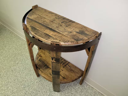 Rustic Whiskey Barrel Stave Side Table | Handmade Reclaimed White Oak Furniture