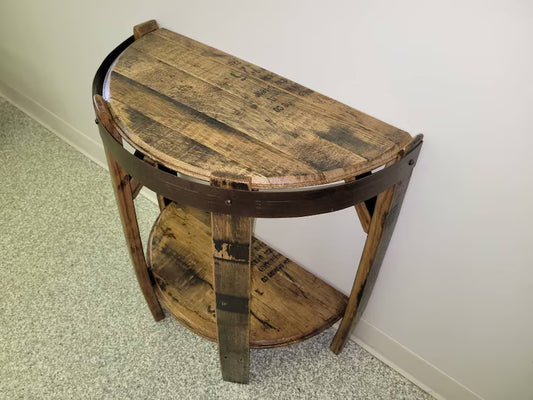 Rustic Whiskey Barrel Stave Side Table | Handmade Reclaimed White Oak Furniture