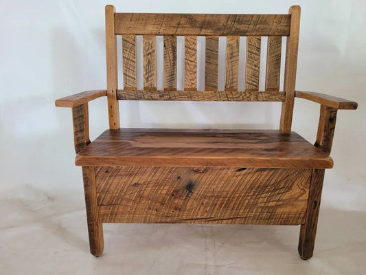 Reclaimed Barnwood Storage Bench | Rustic Entryway Bench with Lift-Top Storage (Made in USA)