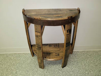 Rustic Whiskey Barrel Stave Side Table | Handmade Reclaimed White Oak Furniture