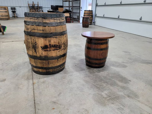 Mini Whiskey Barrel End Table | 10 Gallon Barrel Table with Oak Top (22.5")