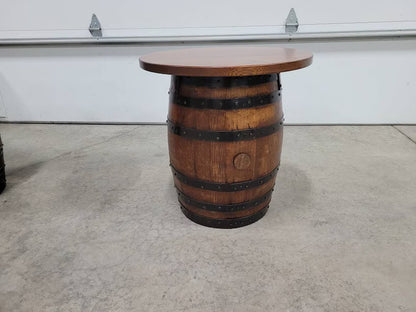 Mini Whiskey Barrel End Table | 10 Gallon Barrel Table with Oak Top (22.5")