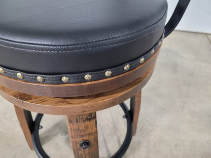 Amish Whiskey Barrel Bar Stool – Rustic Leather Seat Stave Stool Made in USA