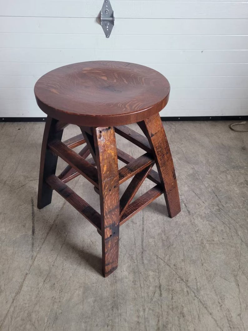 Authentic Whiskey Barrel Swivel Bar Stool | Handmade Rustic Seating
