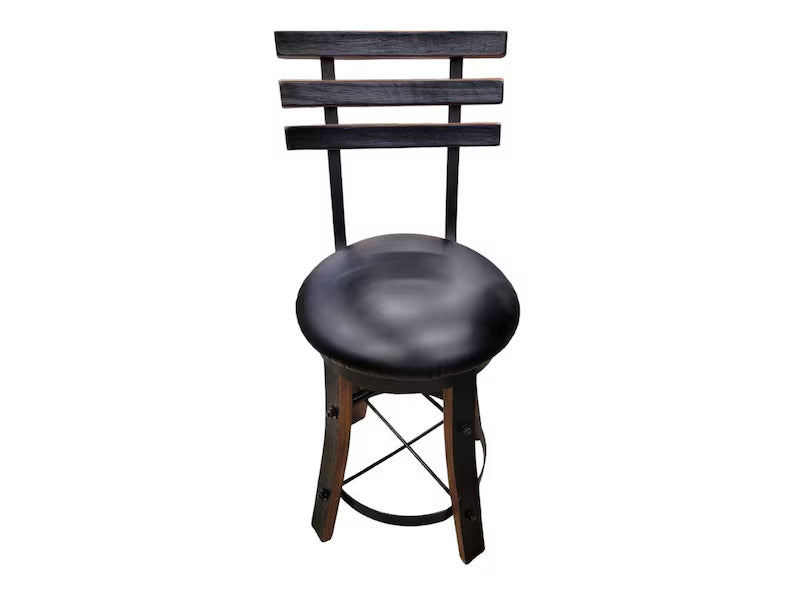 Whiskey Barrel Stave Bar Stool – Rustic Handmade Pub Stool with Cushion