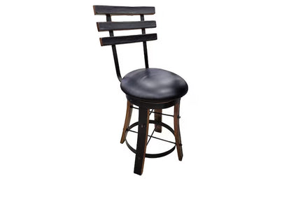 Whiskey Barrel Stave Bar Stool – Rustic Handmade Pub Stool with Cushion