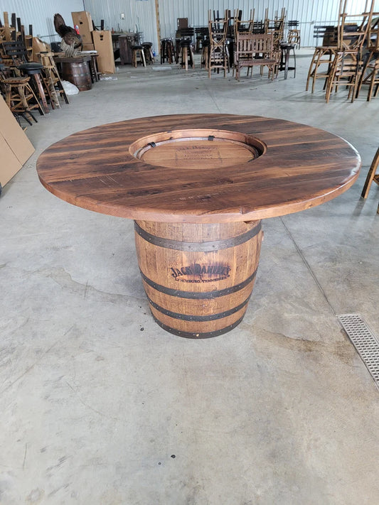 Whiskey Barrel Table Top with Glass Inlay | Reclaimed Barn Wood Round Top (48” & 54”)