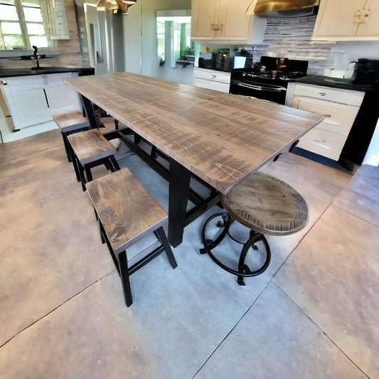 Brown Maple High Top Farmhouse Table – Solid Wood Rustic Dining Table