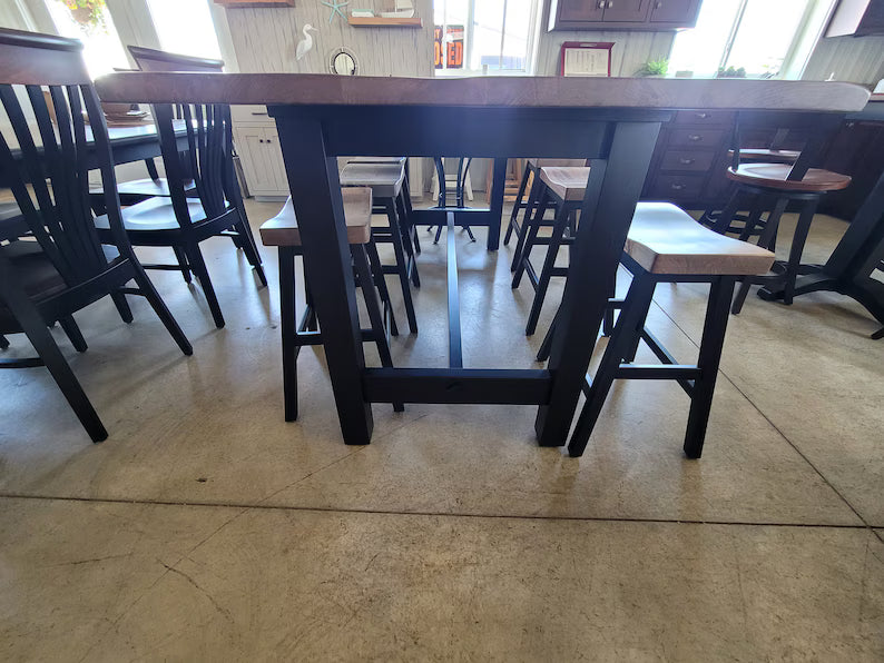 Brown Maple High Top Farmhouse Table – Solid Wood Rustic Dining Table