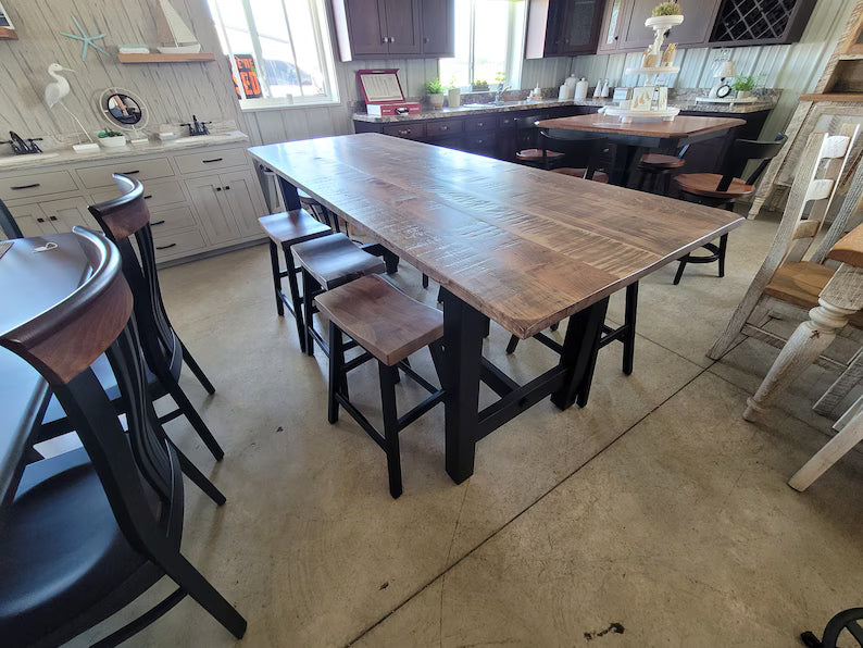 Brown Maple High Top Farmhouse Table – Solid Wood Rustic Dining Table