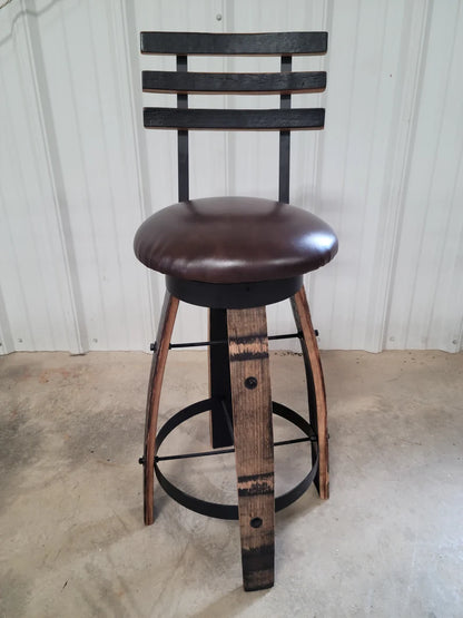 Jack Daniels Whiskey Barrel Table Set, Stave Stools, Glass Inlay, Metal Footrest