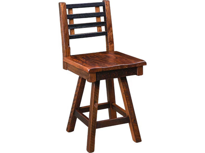 Reclaimed Barnwood Swivel Bar Stool with Whiskey Barrel Back | Amish Made (24” & 30”)