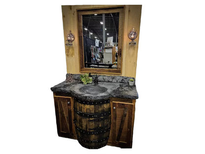 Amish Whiskey Barrel Vanity with Concrete Sink | Reclaimed Wood Bathroom Vanity