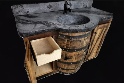 Amish Whiskey Barrel Vanity with Concrete Sink | Reclaimed Wood Bathroom Vanity
