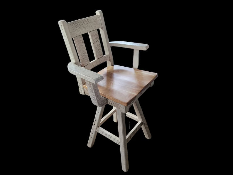 Amish Reclaimed Barnwood Swivel Bar Stool with Hickory Seat