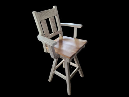 Amish Reclaimed Barnwood Swivel Bar Stool with Hickory Seat