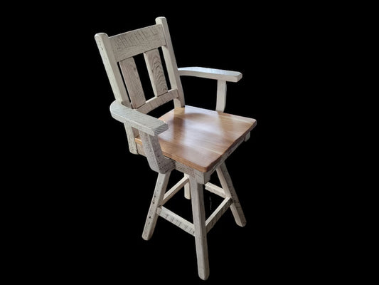 Amish Reclaimed Barnwood Swivel Bar Stool with Hickory Seat