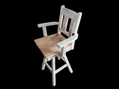 Amish Reclaimed Barnwood Swivel Bar Stool with Hickory Seat