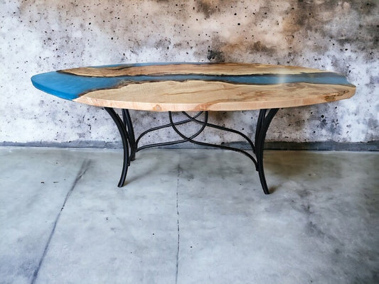 Live Edge Maple Epoxy River Sofa Table | Vermillion Resin Design with Steel Legs