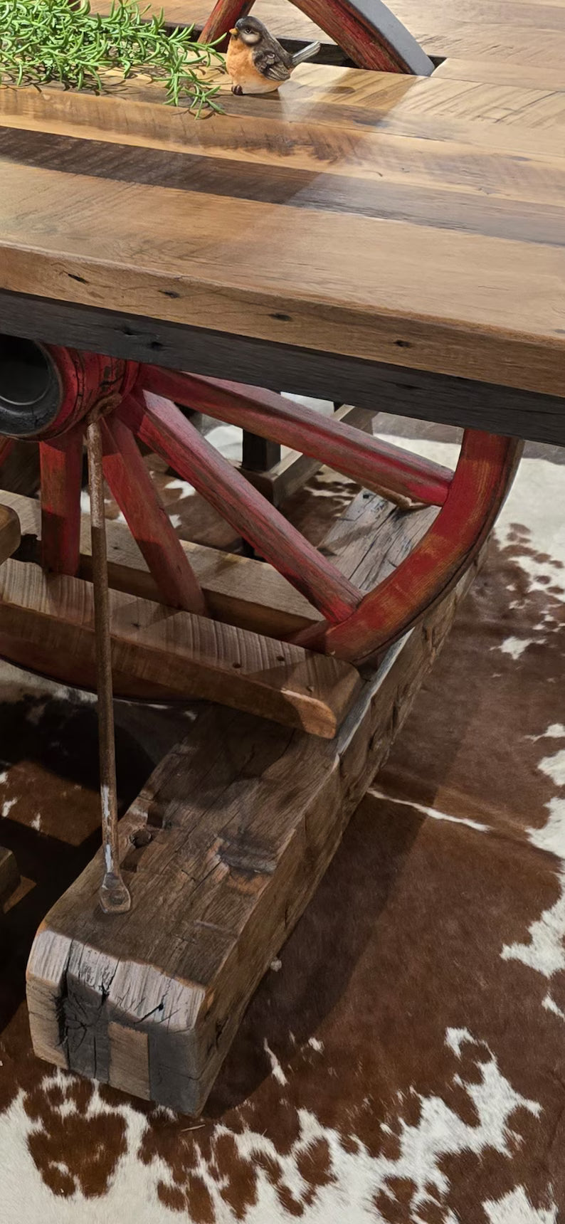 Old West Reclaimed Barn Wood Wagon Wheel Table Set with Bar Stools