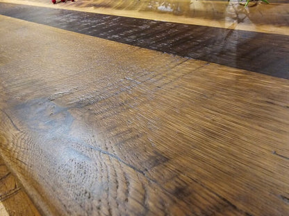 Old West Reclaimed Barn Wood Wagon Wheel Table Set with Bar Stools