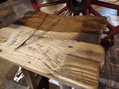 Old West Reclaimed Barn Wood Wagon Wheel Table Set with Bar Stools