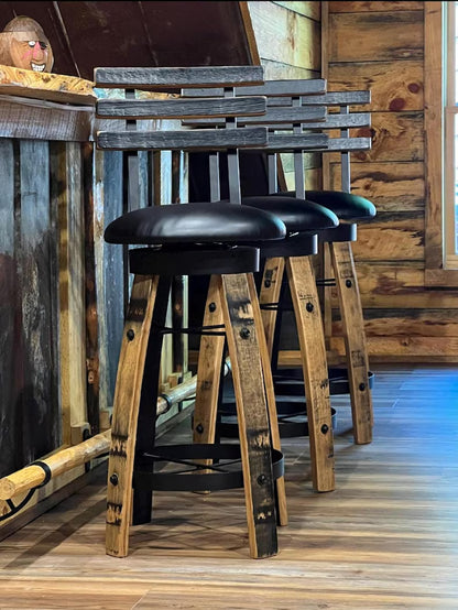 Handcrafted Whiskey Barrel Stave Bar Stool | Rustic Pub Seating
