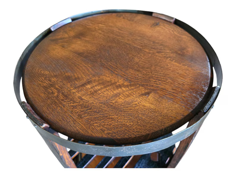 Handmade Whiskey Barrel 360° Display Rack | Reclaimed Oak Barrel Shelf