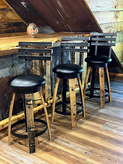 Handcrafted Whiskey Barrel Stave Bar Stool | Rustic Pub Seating