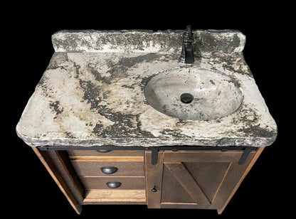 36 Inch Rustic Barn Door Bathroom Vanity with Concrete Top – Reclaimed Wood Vanity