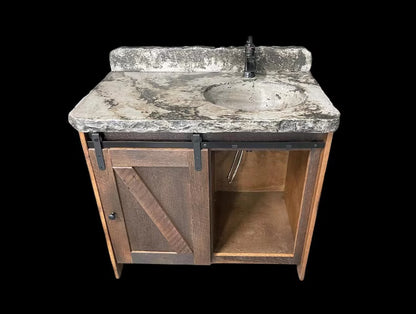36 Inch Rustic Barn Door Bathroom Vanity with Concrete Top – Reclaimed Wood Vanity