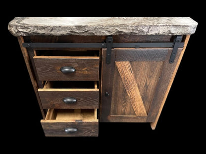 36 Inch Rustic Barn Door Bathroom Vanity with Concrete Top – Reclaimed Wood Vanity