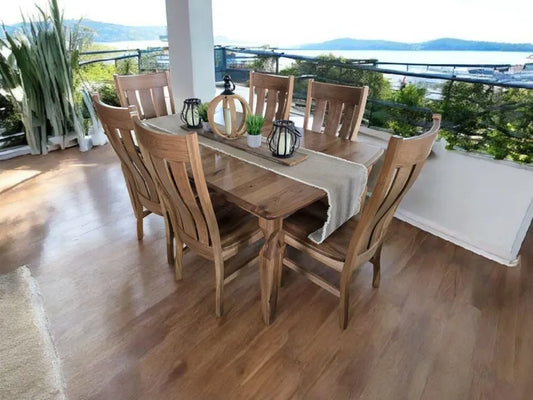 Amish Hickory 7 Piece Dining Set with Twisted Legs | Solid Wood Dining Table & Chairs