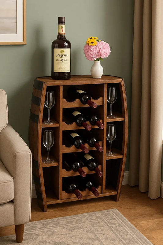 Half Whiskey Barrel Wine Buffet Cabinet with Bottle Storage